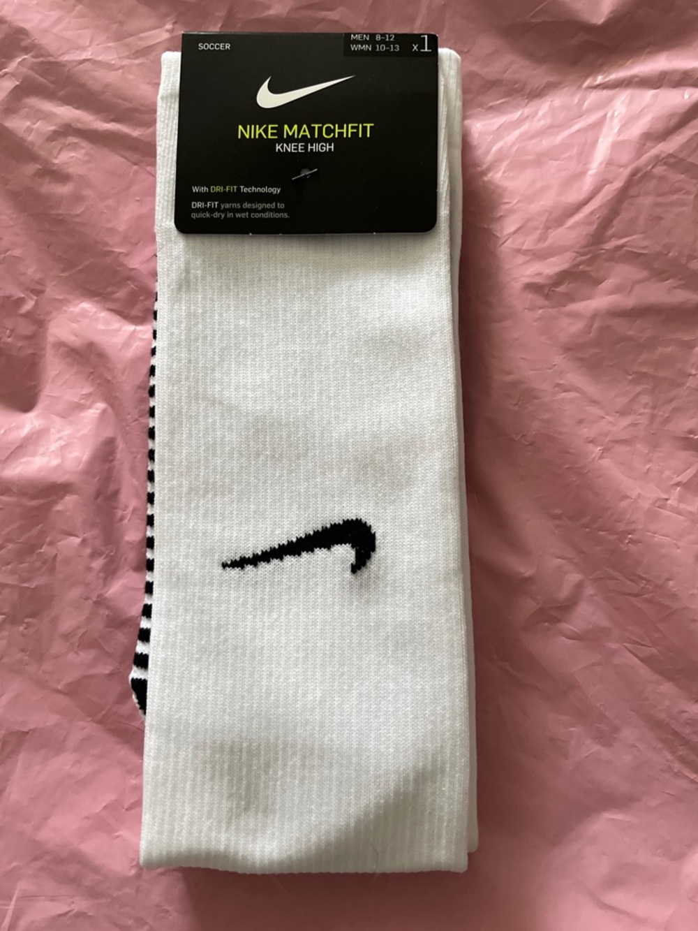 NWT Nike Knee-High Athletic Socks in White with Black Swoosh